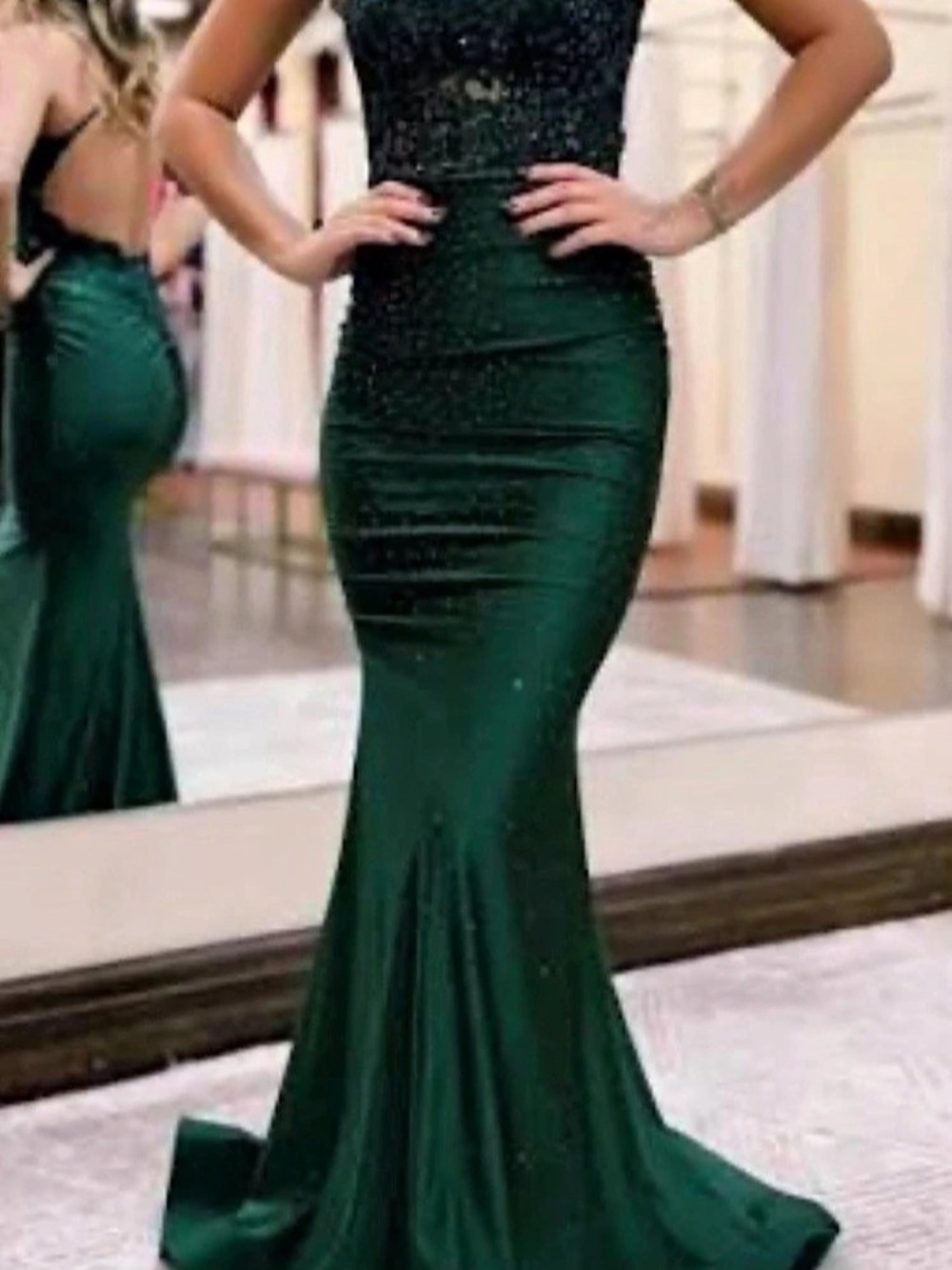 Green Sequin Mermaid Prom Dress Like New